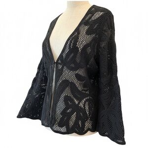 Whimsical crochet flare sleeve one button cardigan